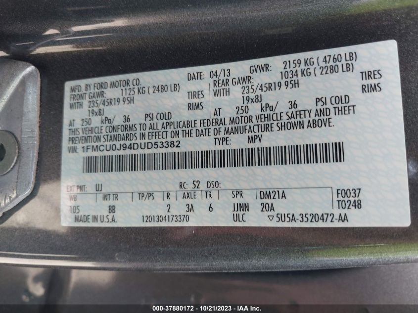 2013 FORD ESCAPE TITANIUM - 1FMCU0J94DUD53382