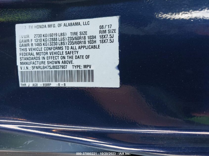 2018 HONDA ODYSSEY EXL - 5FNRL6H75JB037907
