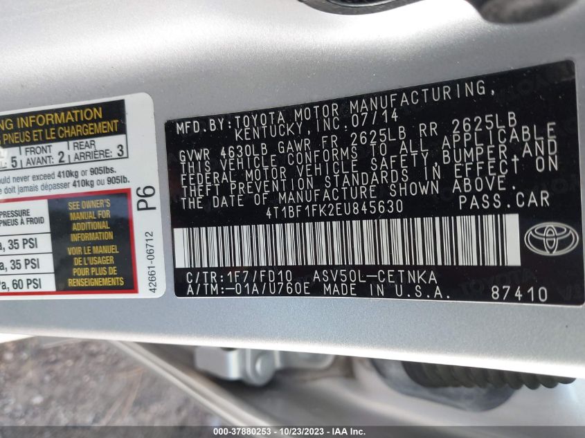 2014 TOYOTA CAMRY L/LE/XLE/SE/SE SPORT - 4T1BF1FK2EU845630