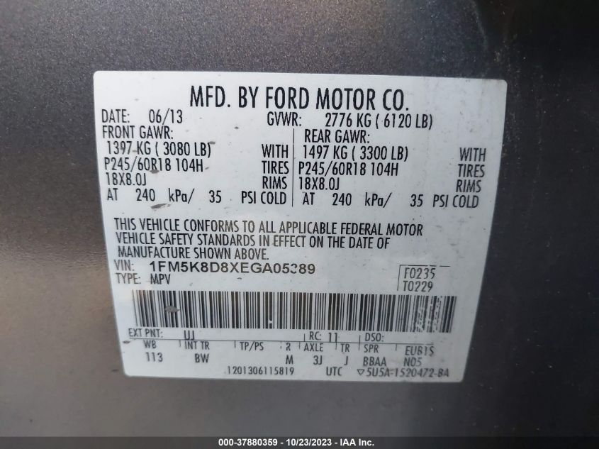2014 FORD EXPLORER XLT - 1FM5K8D8XEGA05389