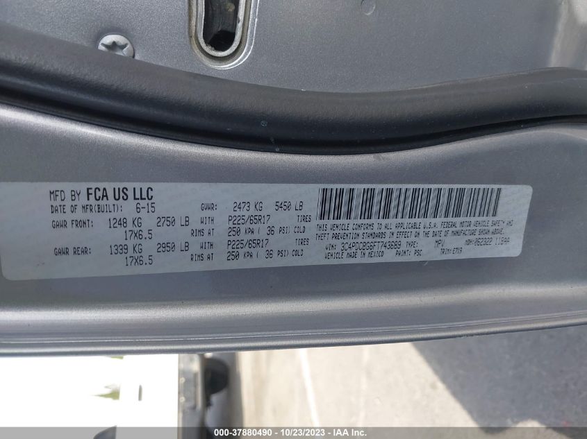 2015 DODGE JOURNEY SXT - 3C4PDCBG6FT743689
