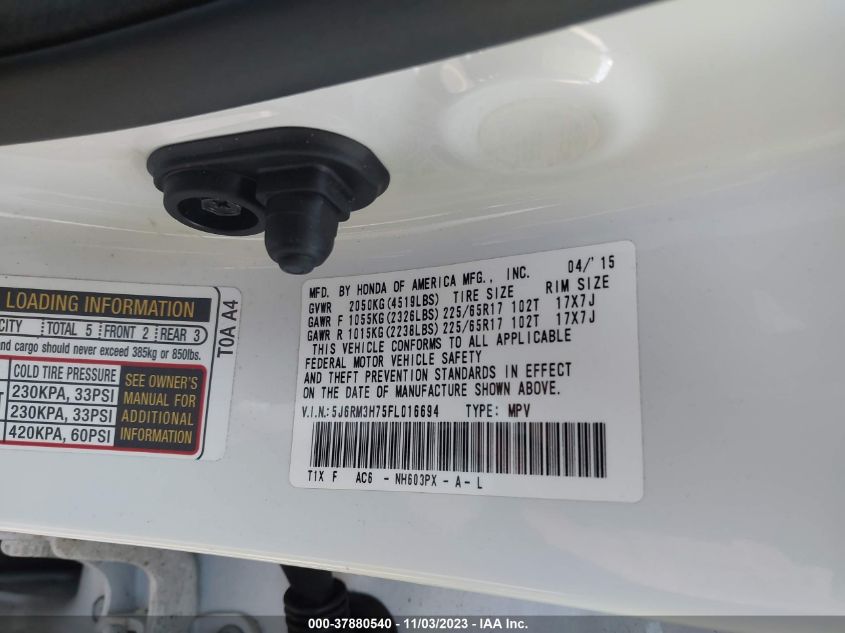 2015 HONDA CR-V EX-L - 5J6RM3H75FL016694