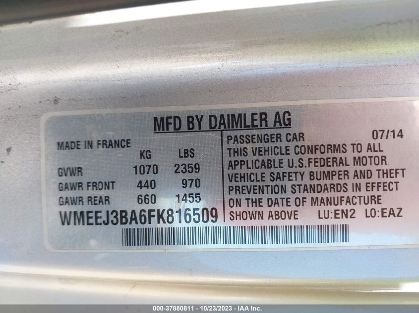 2015 SMART FORTWO PURE WMEEJ3BA6FK816509