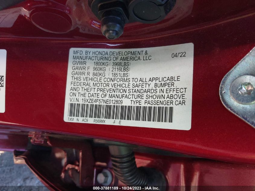 2022 HONDA INSIGHT EX - 19XZE4F57NE012809