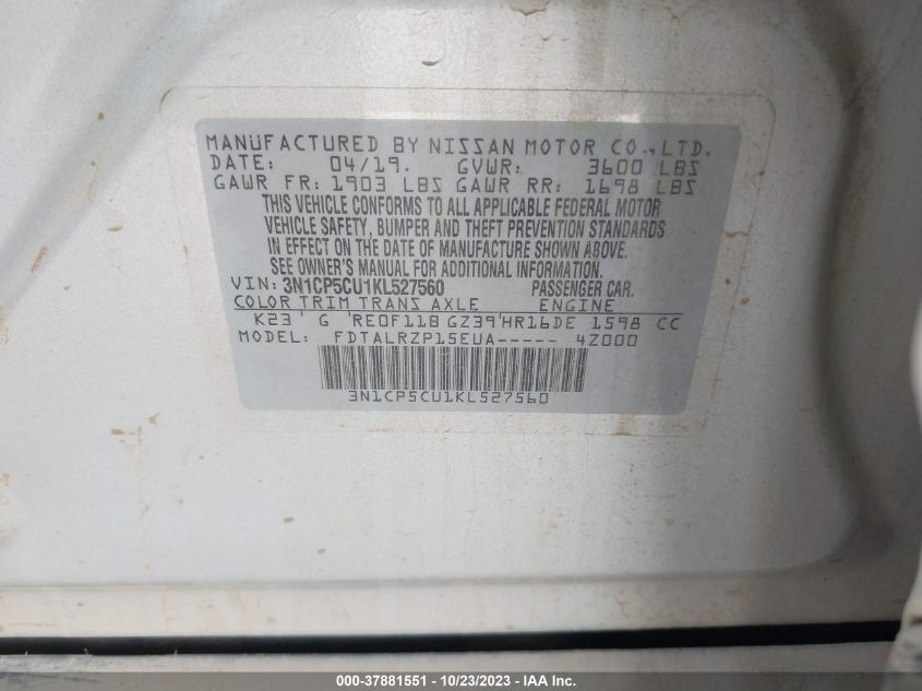 2019 NISSAN KICKS S/SR/SV - 3N1CP5CU1KL527560