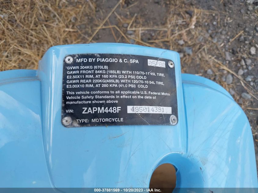 2009 VESPA LX 150 ZAPM448F495014391