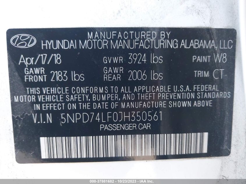2018 HYUNDAI ELANTRA SE - 5NPD74LF0JH350561