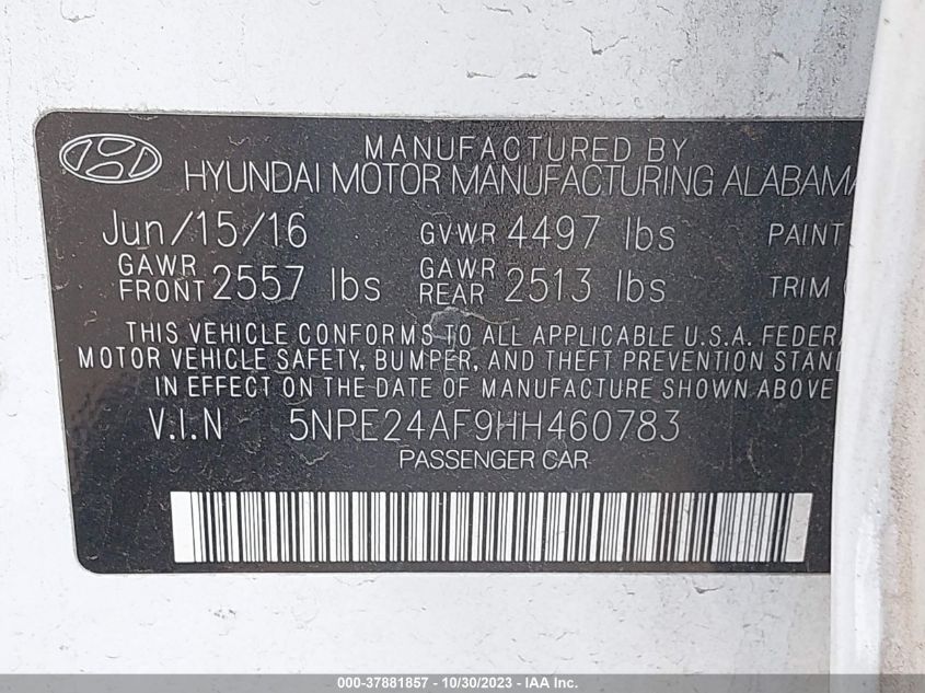 2017 HYUNDAI SONATA 2.4L - 5NPE24AF9HH460783