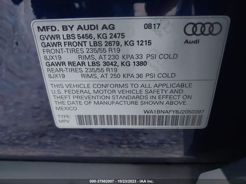 WA1BNAFY8J2050397 2018 AUDI Q5, photo no. 9