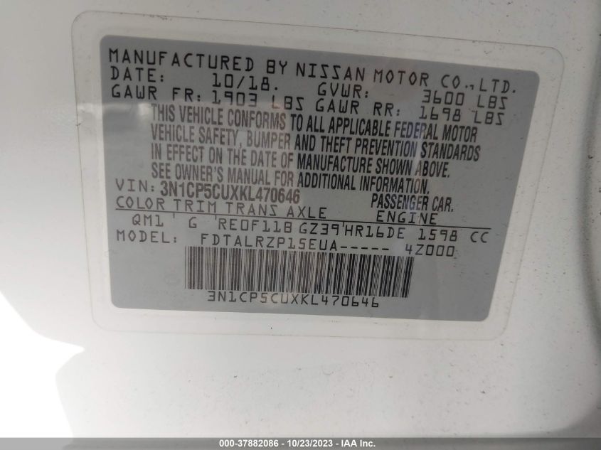 2019 NISSAN KICKS S - 3N1CP5CUXKL470646