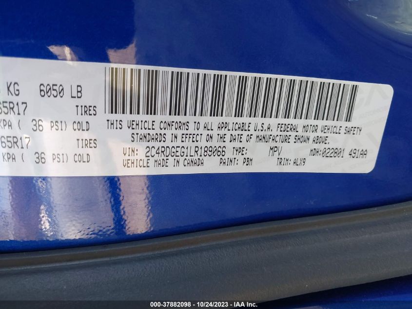 2020 DODGE GRAND CARAVAN GT - 2C4RDGEG1LR189066
