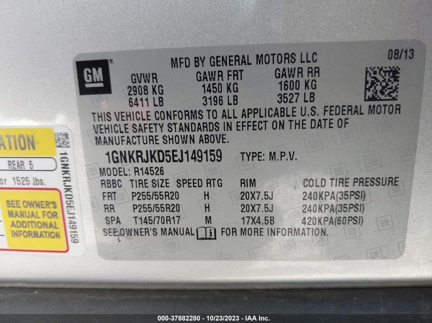 2014 CHEVROLET TRAVERSE LTZ - 1GNKRJKD5EJ149159