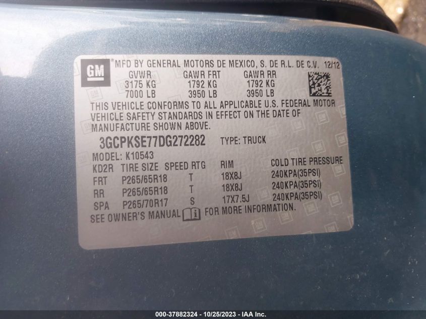 2013 CHEVROLET SILVERADO 1500 LT - 3GCPKSE77DG272282