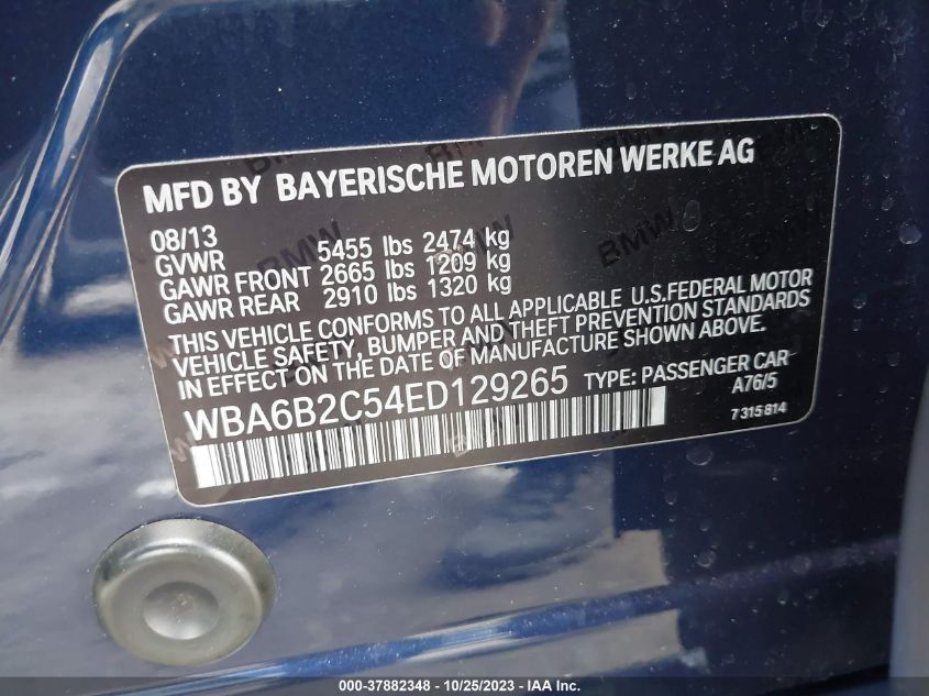 2014 BMW 650I GRAN COUPE WBA6B2C54ED129265