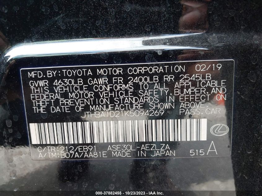 2019 LEXUS IS 300 - JTHBA1D21K5094269