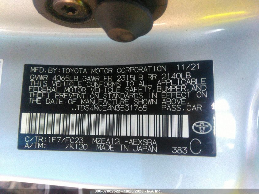 2022 TOYOTA COROLLA SE/SE NIGHTSHADE/APEX SE - JTDS4MCE4N3501765