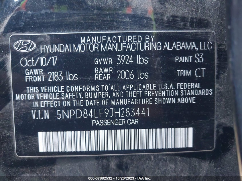 VIN 5NPD84LF9JH283441 2018 HYUNDAI ELANTRA SEL/VALUE/LIMITED