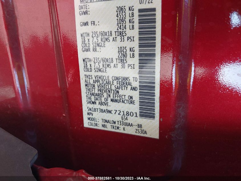 2022 NISSAN ROGUE SV - 5N1BT3BA9NC721801