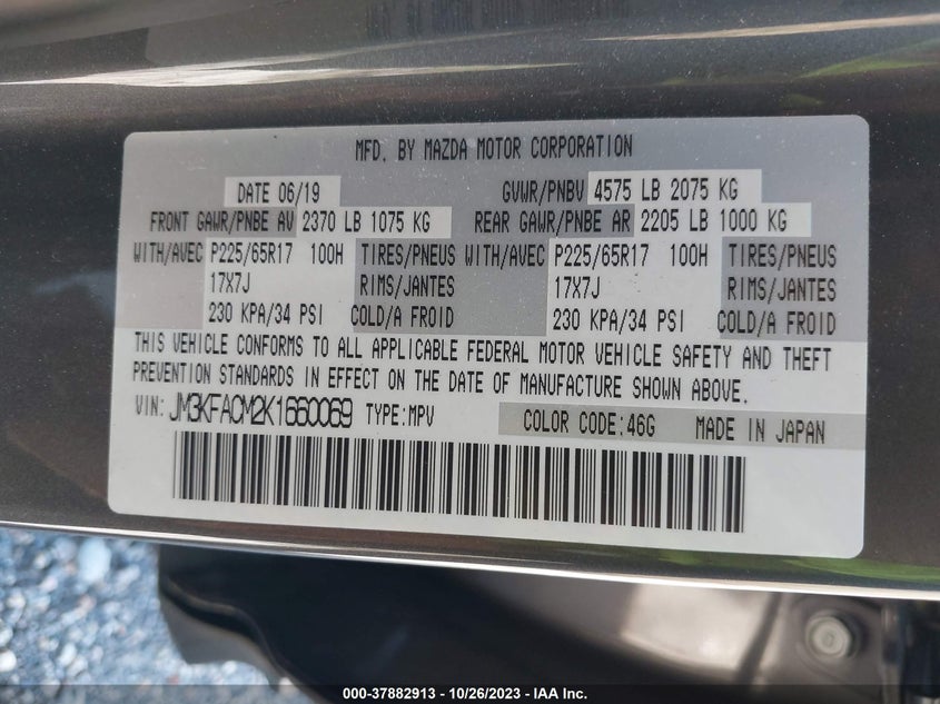 VIN JM3KFACM2K1660069 2019 MAZDA CX-5 TOURING