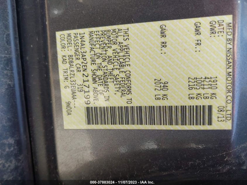 2014 NISSAN ALTIMA 2.5/S/SV/SL - 1N4AL3AP2EN217199