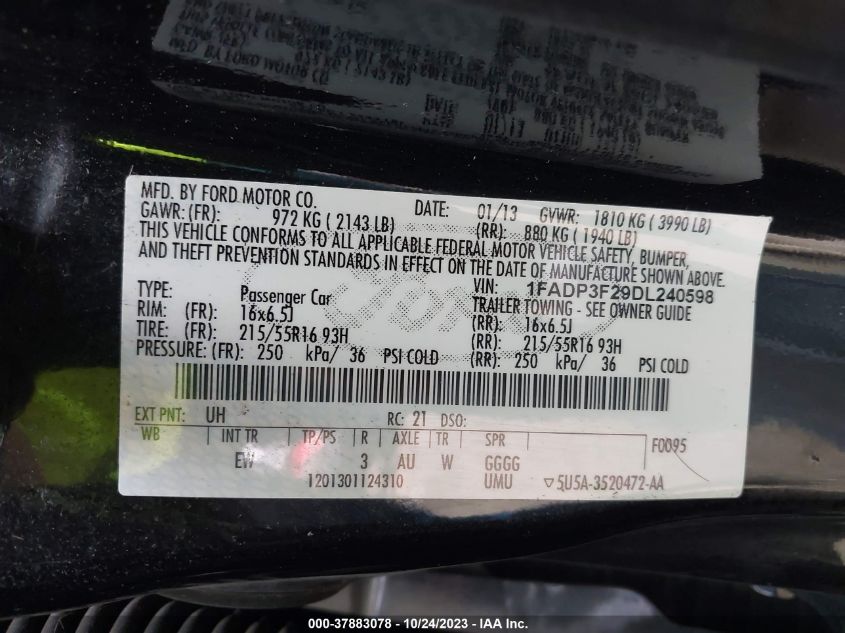 2013 FORD FOCUS SE - 1FADP3F29DL240598