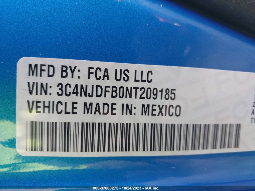 VIN 3C4NJDFB0NT209185 2022 JEEP COMPASS LATITUDE LUX