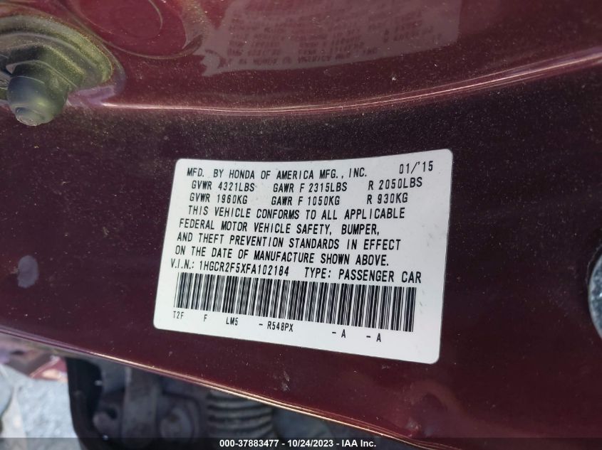 2015 HONDA ACCORD SEDAN SPORT - 1HGCR2F5XFA102184