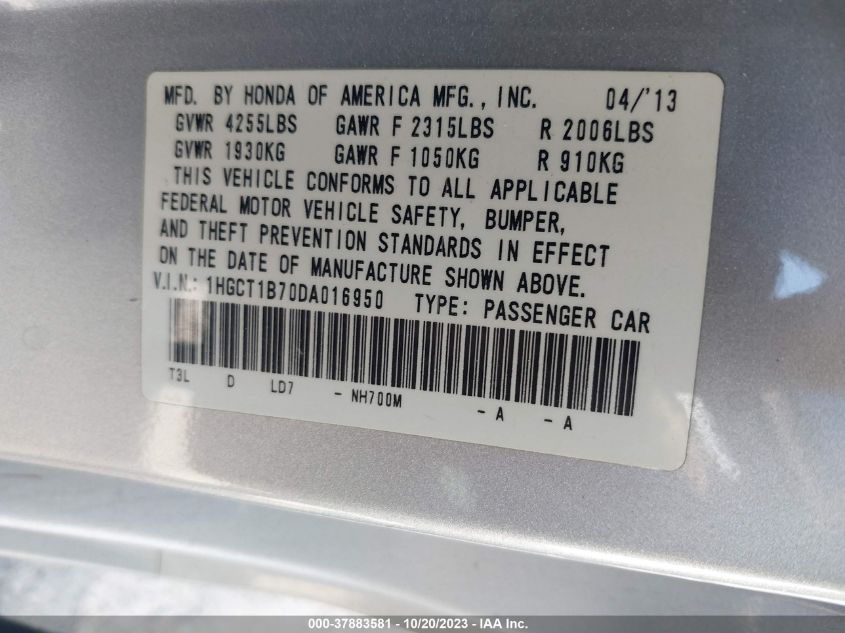 2013 HONDA ACCORD CPE EX 1HGCT1B70DA016950