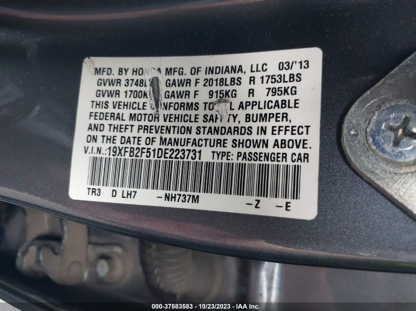 2013 HONDA CIVIC SDN LX 19XFB2F51DE223731