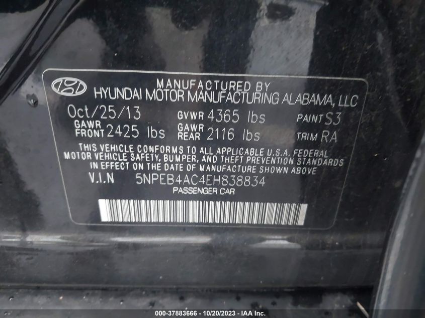 2014 HYUNDAI SONATA GLS - 5NPEB4AC4EH838834