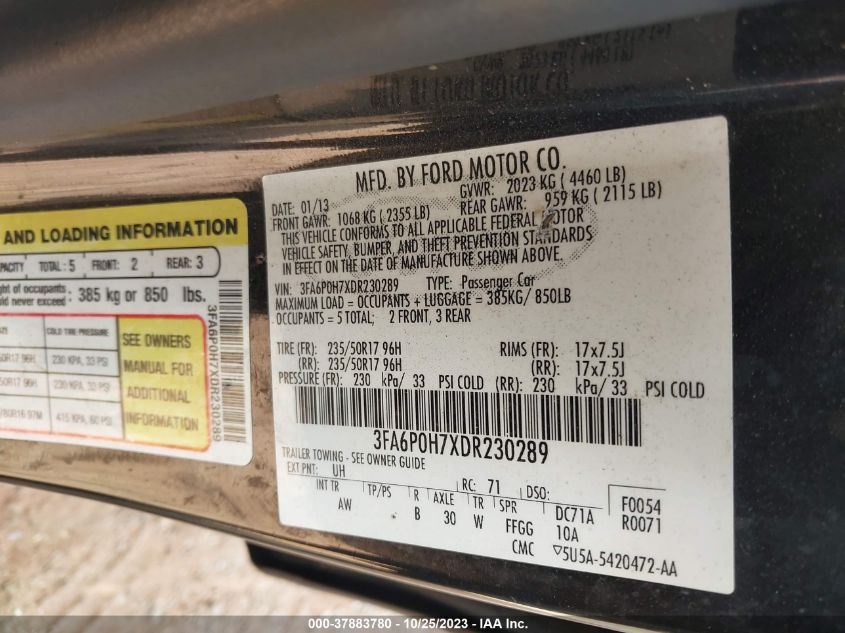 2013 FORD FUSION SE - 3FA6P0H7XDR230289