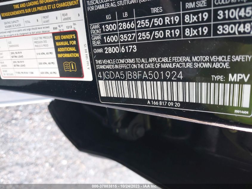 2015 MERCEDES-BENZ ML 350 4JGDA5JB8FA501924