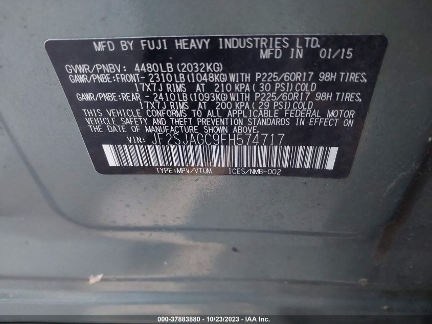 2015 SUBARU FORESTER 2.5I PREMIUM - JF2SJAGC9FH574717