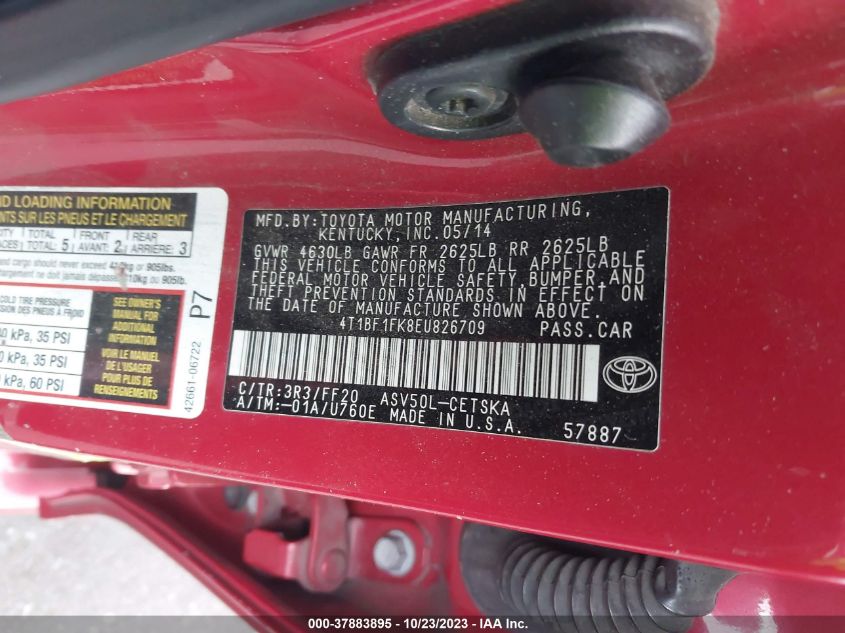 2014 TOYOTA CAMRY L/LE/XLE/SE/SE SPORT - 4T1BF1FK8EU826709