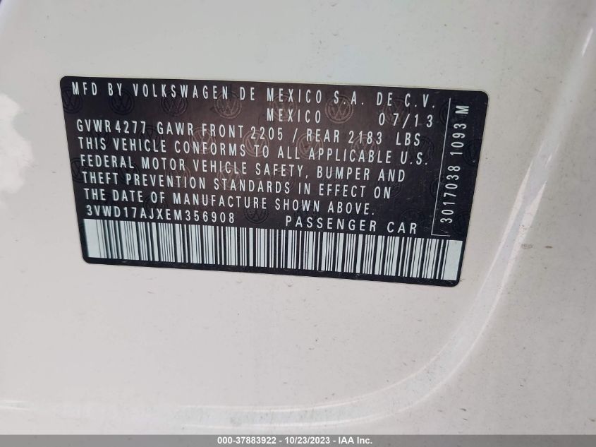 2014 VOLKSWAGEN JETTA SEDAN SE W/CONNECTIVITY 3VWD17AJXEM356908