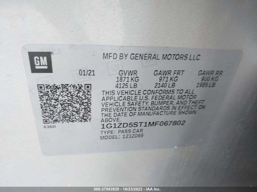 2021 CHEVROLET MALIBU LT - 1G1ZD5ST1MF067802
