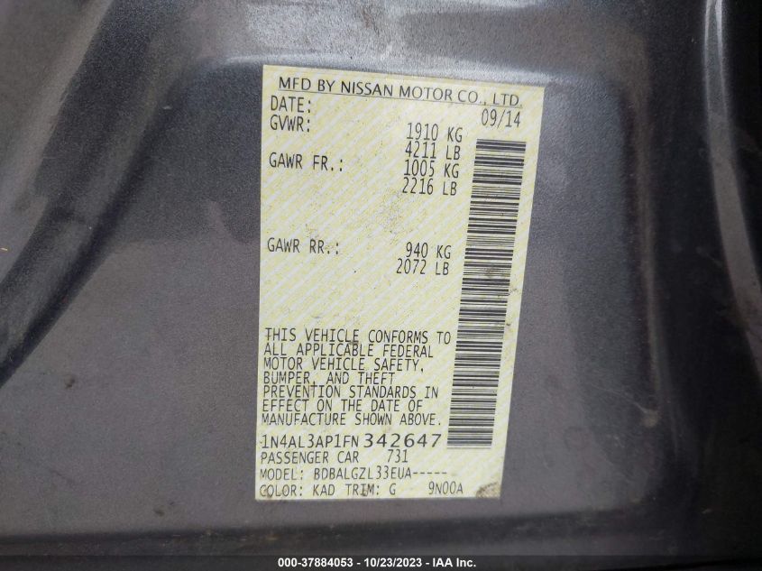 2015 NISSAN ALTIMA 2.5/S/SV/SL - 1N4AL3AP1FN342647