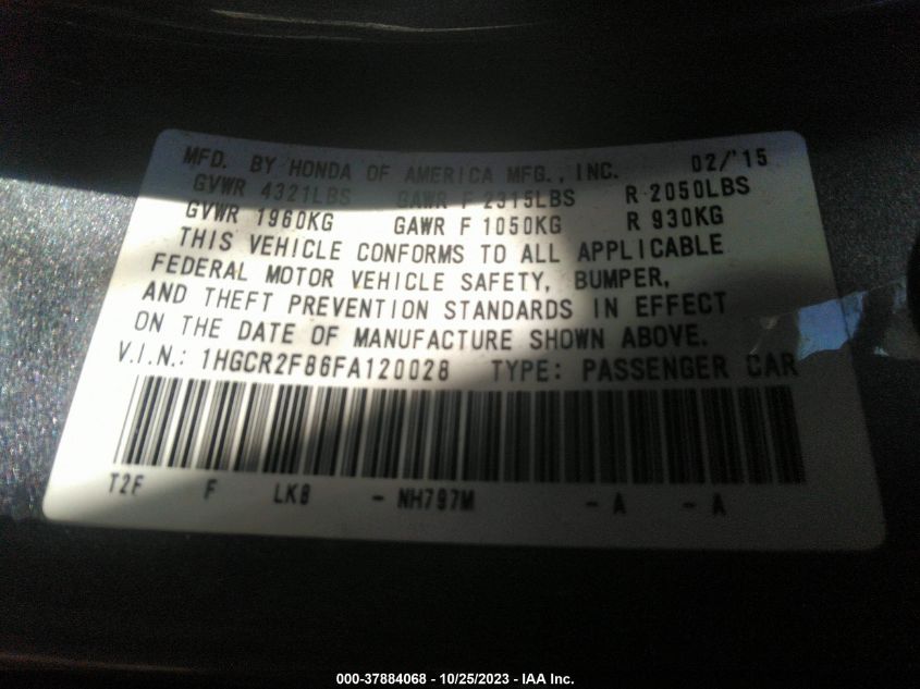 2015 HONDA ACCORD EX-L - 1HGCR2F86FA120028