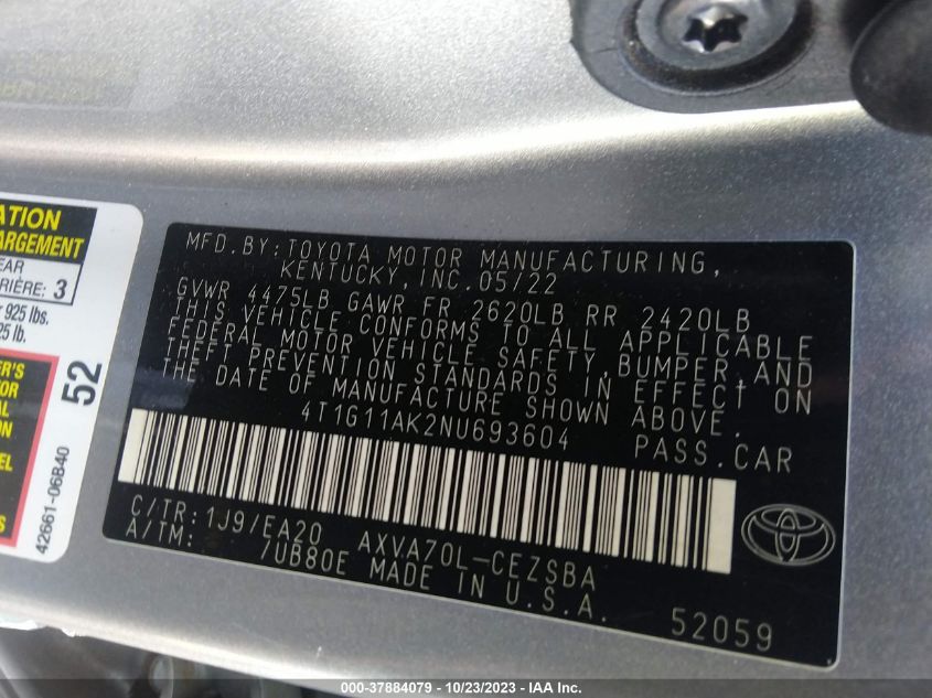 2022 TOYOTA CAMRY SE - 4T1G11AK2NU693604