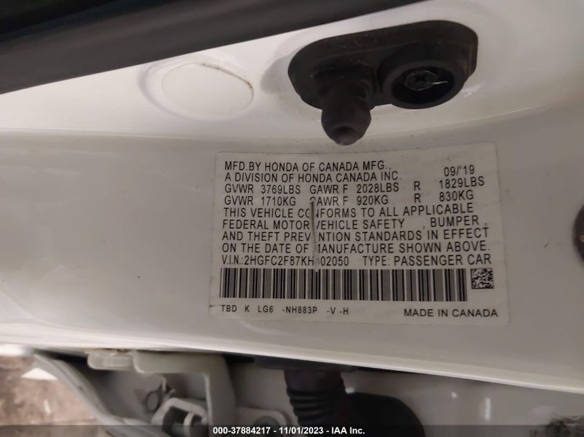 2019 HONDA CIVIC SPORT - 2HGFC2F87KH602050