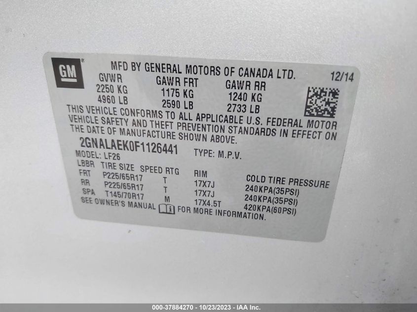 2015 CHEVROLET EQUINOX LS - 2GNALAEK0F1126441