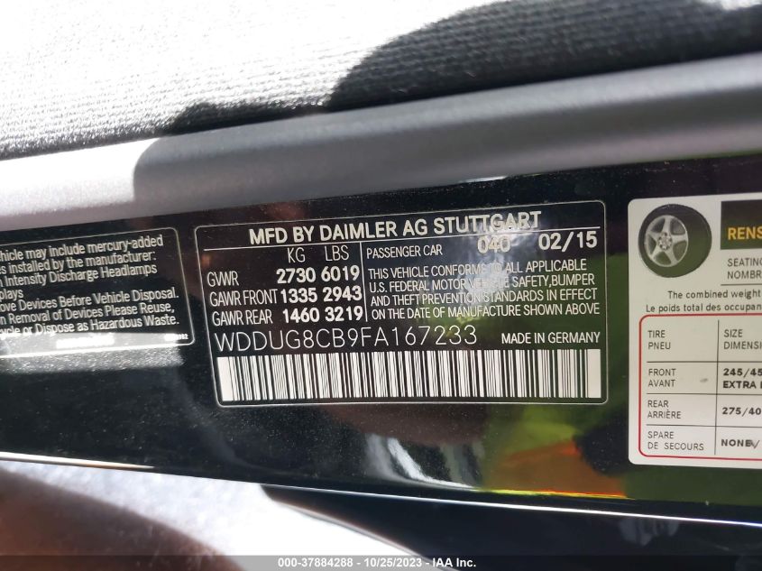 2015 MERCEDES-BENZ S 550 WDDUG8CB9FA167233