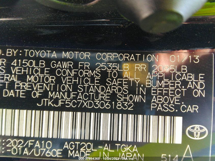 2013 TOYOTA SCION TC - JTKJF5C7XD3061832