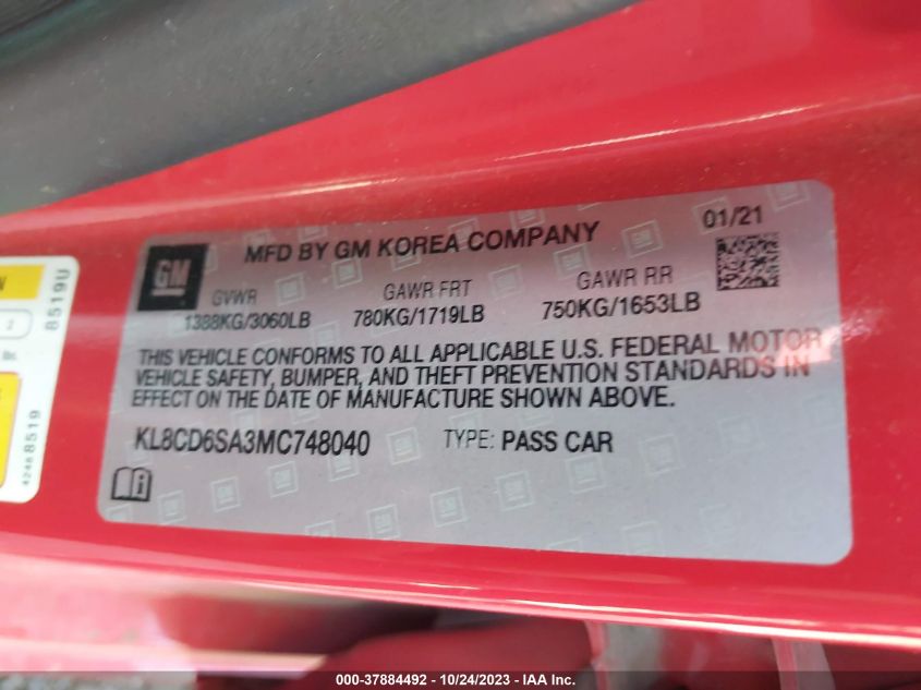 2021 CHEVROLET SPARK 1LT - KL8CD6SA3MC748040