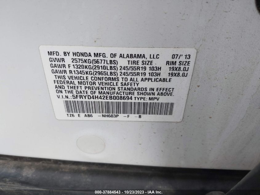 2014 ACURA MDX TECH PKG - 5FRYD4H42EB008694