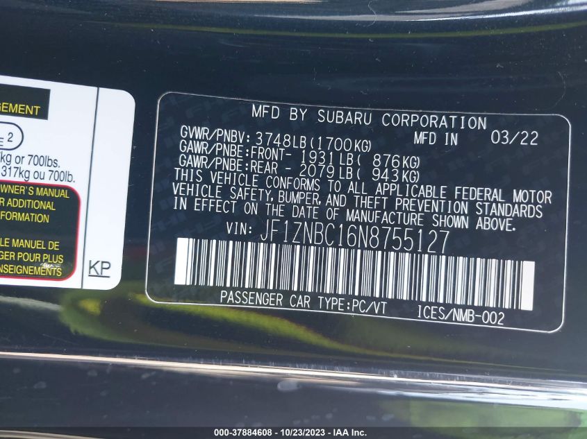 2022 TOYOTA GR86 JF1ZNBC16N8755127