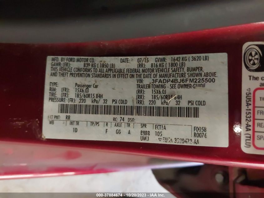 2015 FORD FIESTA SE - 3FADP4BJ6FM225500