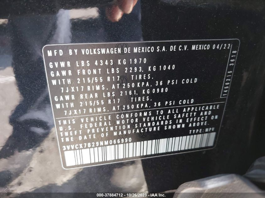 2022 VOLKSWAGEN TAOS S - 3VVCX7B29NM066990