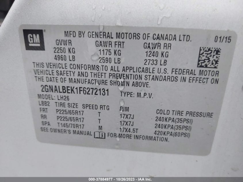 2015 CHEVROLET EQUINOX LT - 2GNALBEK1F6272131