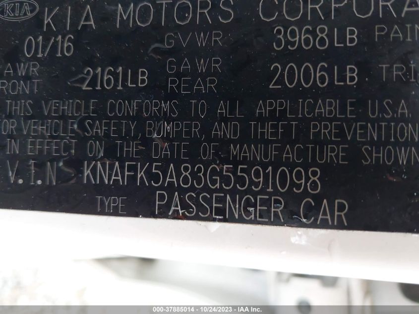 2016 KIA FORTE 5-DOOR LX - KNAFK5A83G5591098